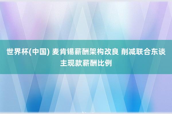 世界杯(中国) 麦肯锡薪酬架构改良 削减联合东谈主现款薪酬比例