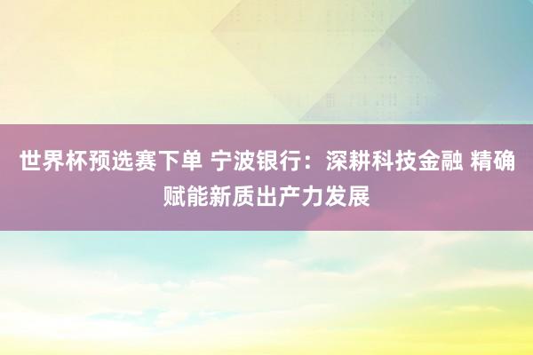 世界杯预选赛下单 宁波银行：深耕科技金融 精确赋能新质出产力发展