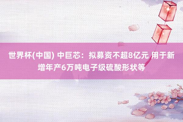 世界杯(中国) 中巨芯：拟募资不超8亿元 用于新增年产6万吨电子级硫酸形状等