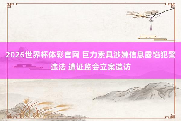 2026世界杯体彩官网 巨力索具涉嫌信息露馅犯警违法 遭证监会立案造访