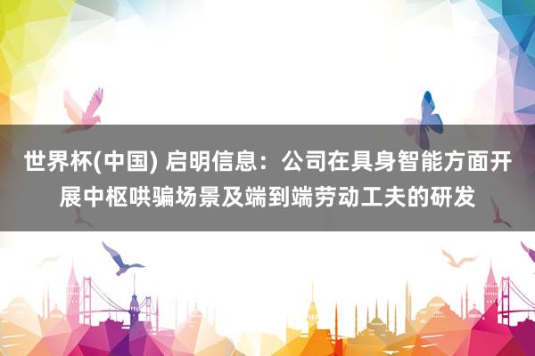 世界杯(中国) 启明信息：公司在具身智能方面开展中枢哄骗场景及端到端劳动工夫的研发