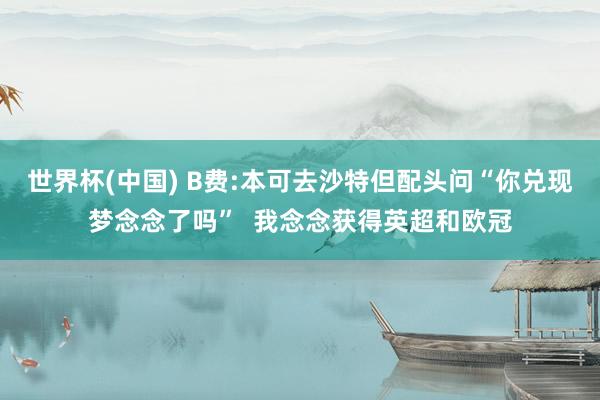 世界杯(中国) B费:本可去沙特但配头问“你兑现梦念念了吗”  我念念获得英超和欧冠