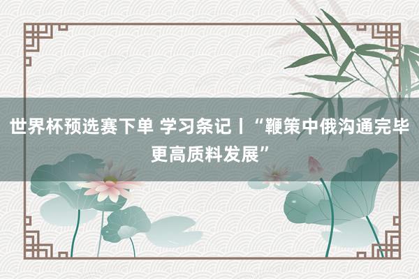世界杯预选赛下单 学习条记丨“鞭策中俄沟通完毕更高质料发展”