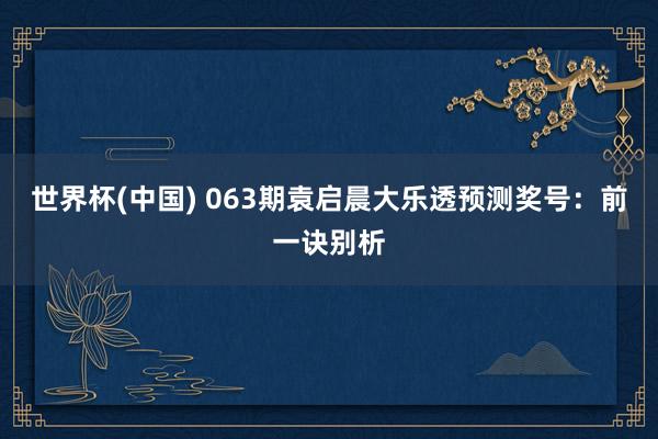 世界杯(中国) 063期袁启晨大乐透预测奖号：前一诀别析